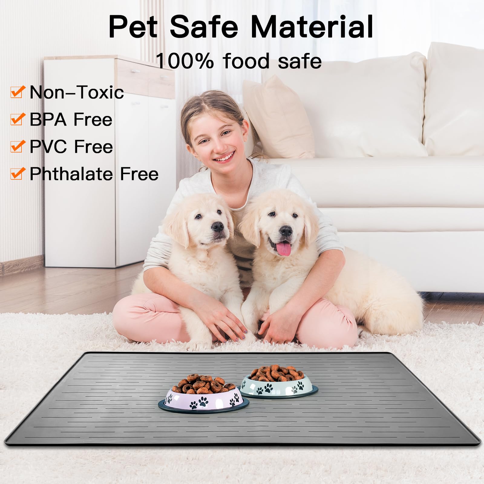 Ultibe pet food mat anti-slip bottom keeps bowls steady during feeding.