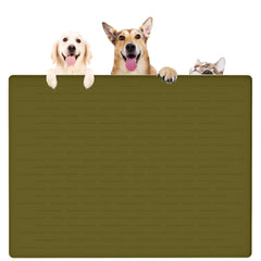 Ultibe avocado green pet food mat folded for easy cleanup and mess containment.