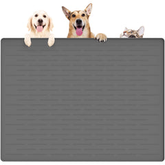 Ultibe large pet food mat with raised edges contains spills and keeps floors clean.
