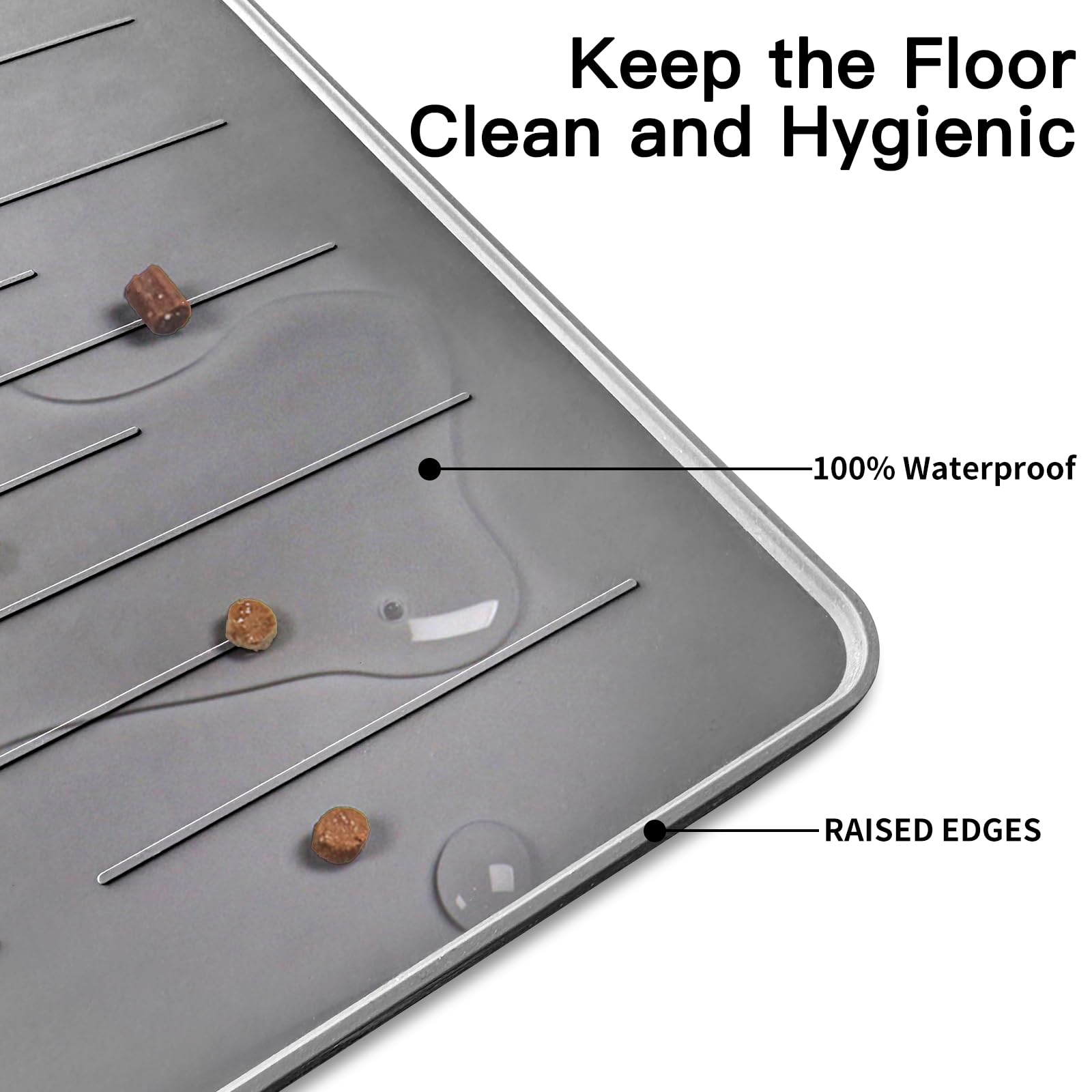 Ultibe pet feeding mat demonstrates anti-slip bottom keeping bowls steady.