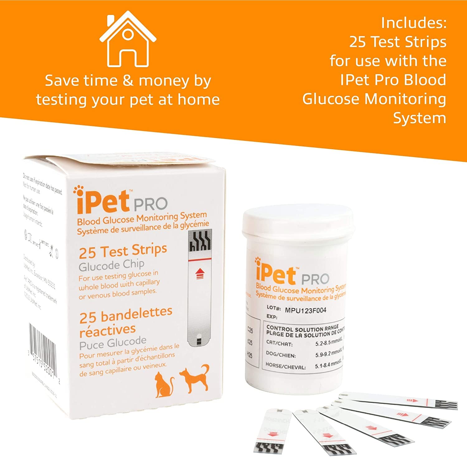 25-count box of UltiCare iPet PRO test strips.