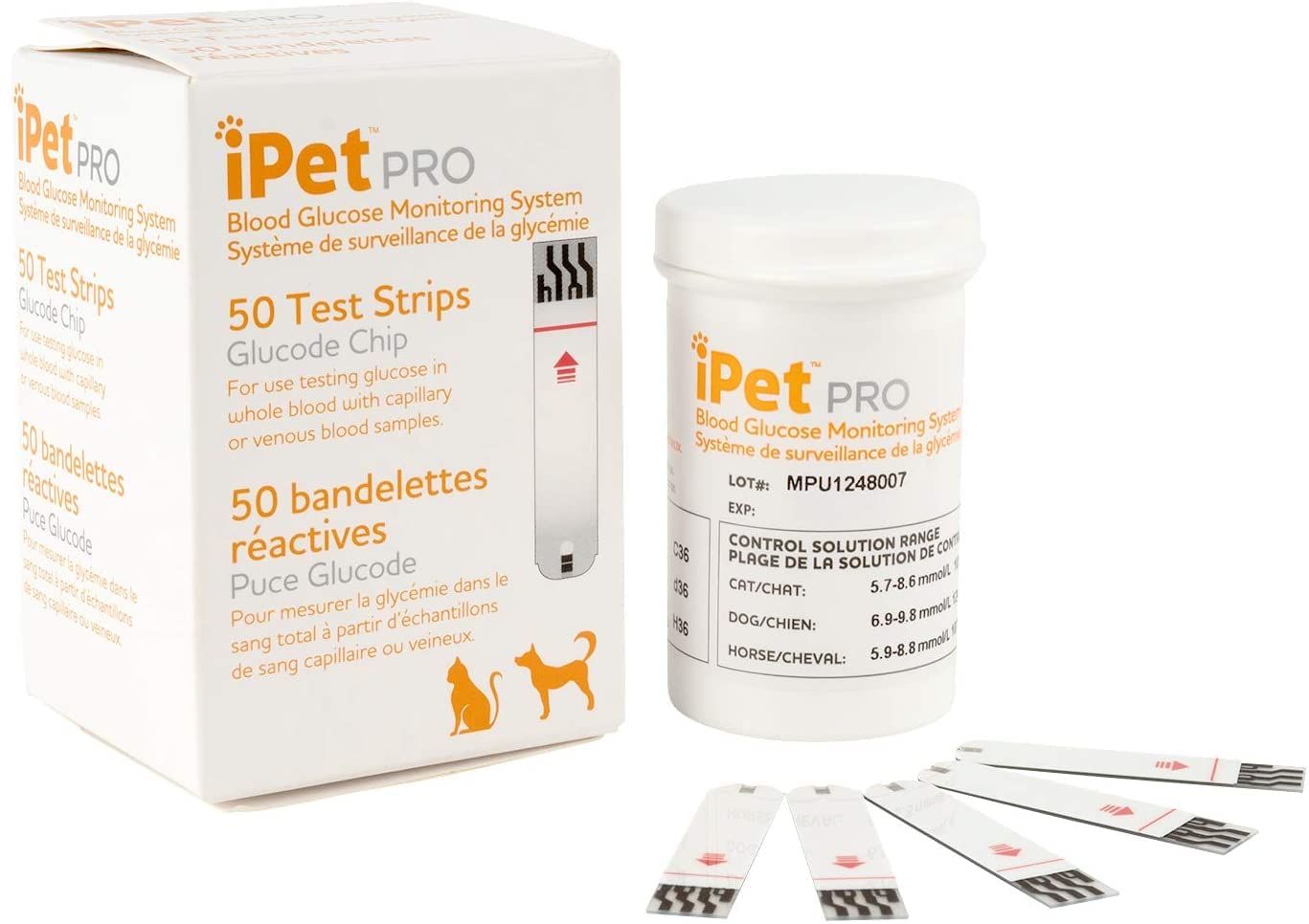 UltiCare iPet Pro test strips bottle enabling easy home testing for pets.