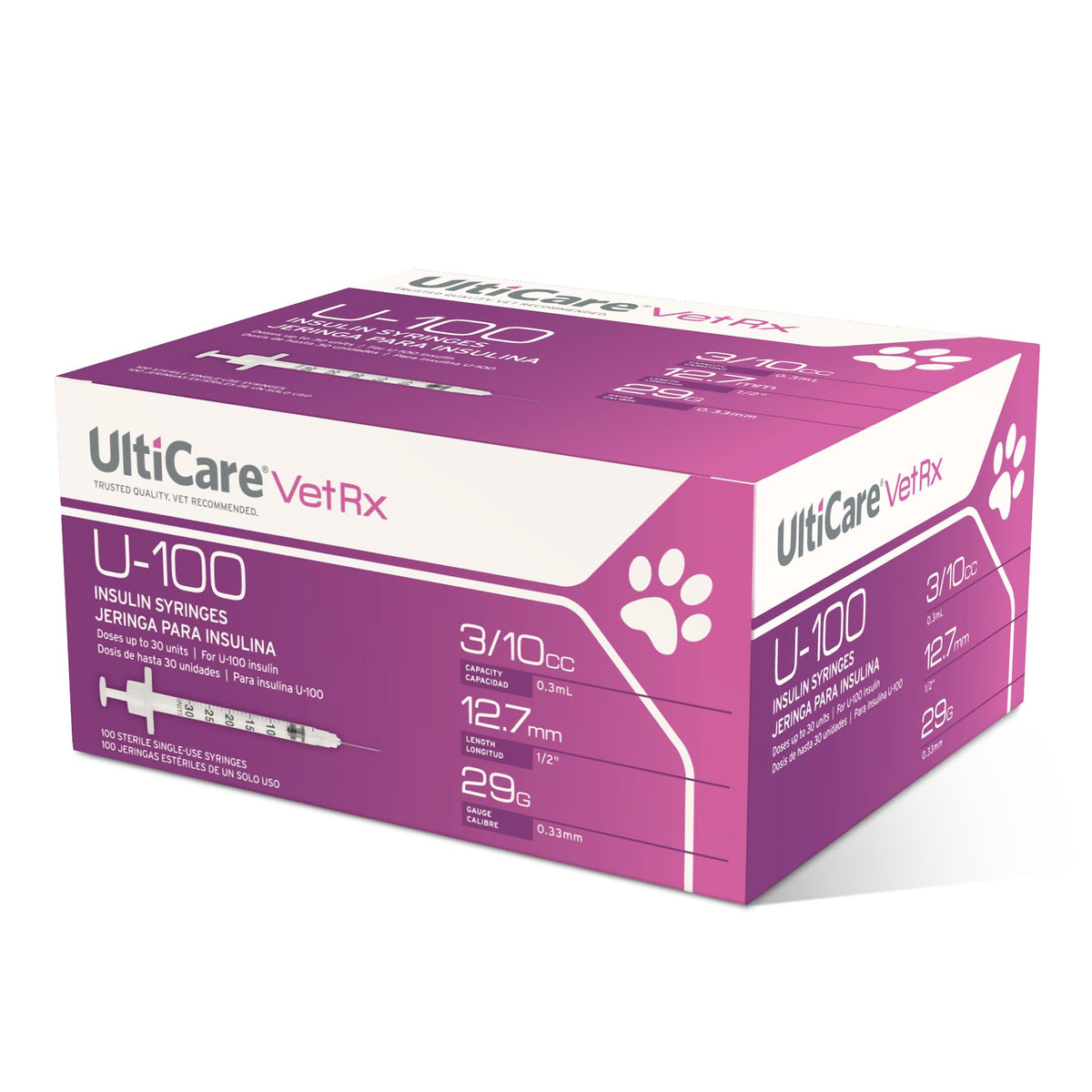 UltiCare VetRx syringe showing glide-friendly needle for comfortable injections.