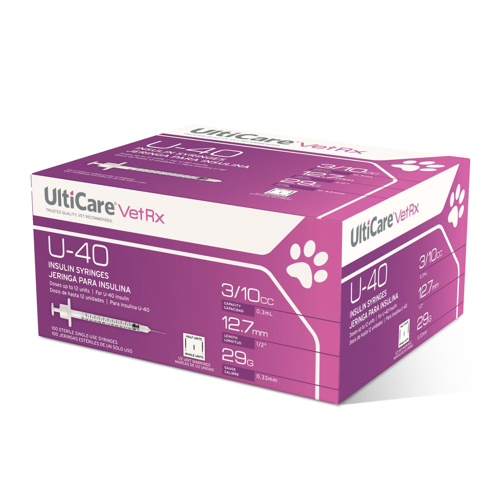 UltiCare VetRx U-40 syringes box – 100-count for convenient at-home dosing.