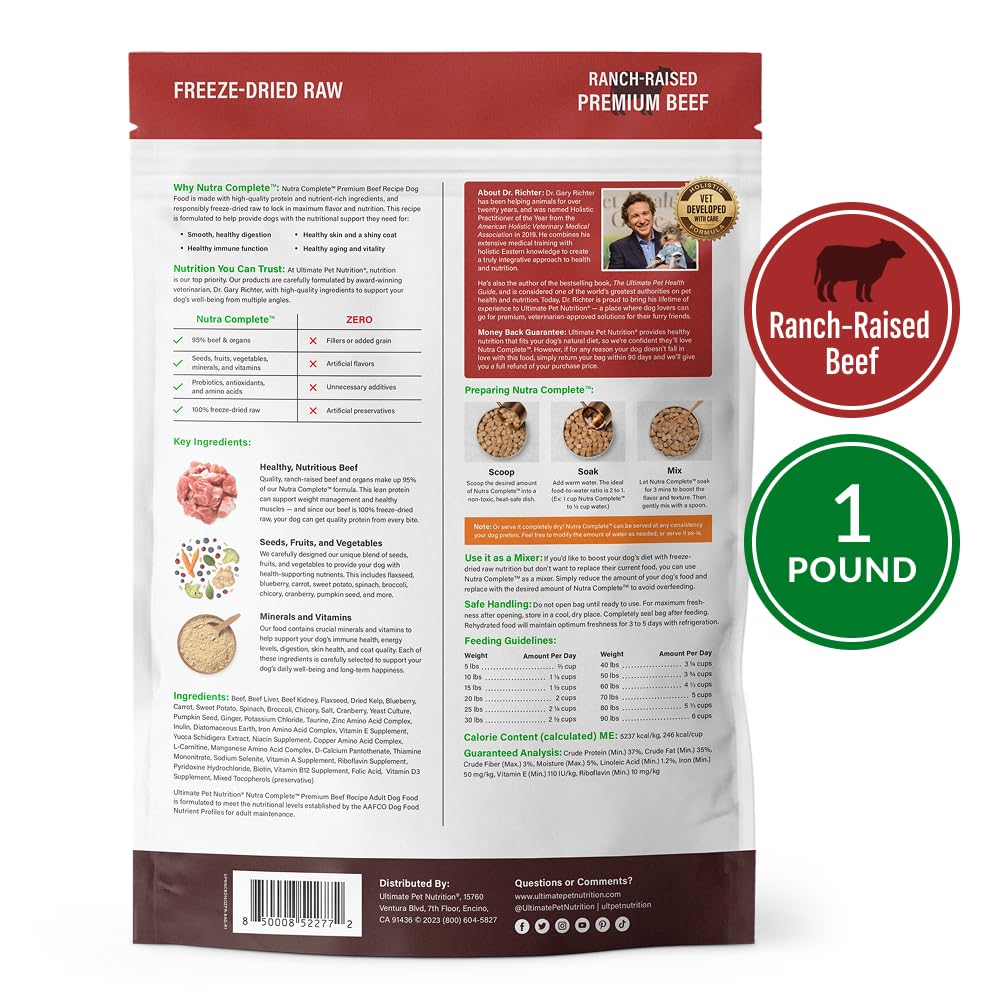 ULTIMATE PET NUTRITION Nutra Complete 7-cups-per-pound — convenient portion guidance.