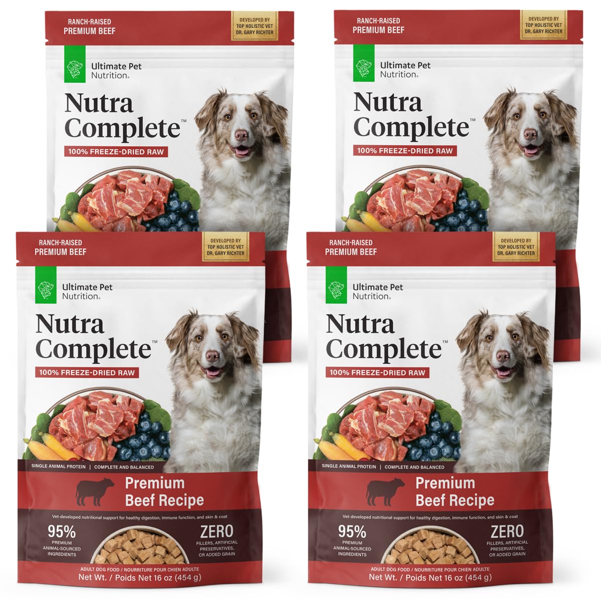 Ultimate Pet Nutrition Nutra Complete freeze-dried beef bites provide convenient, high-protein meals.
