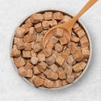 Ultimate Pet Nutrition Nutra Complete prepared-meal serving bowl suggests easy serving sizes
