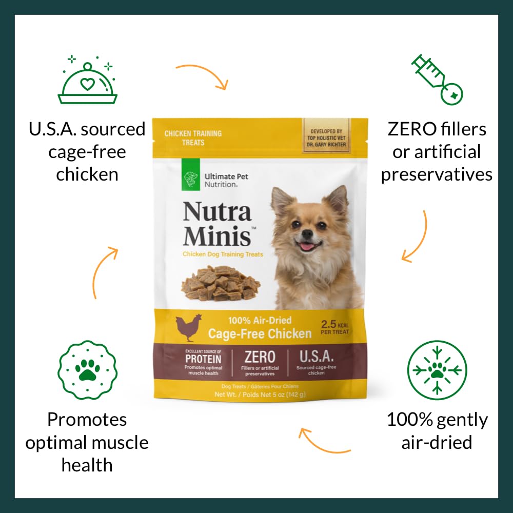 Nutra Minis air-dried chicken treats in bowl highlighting aroma and texture