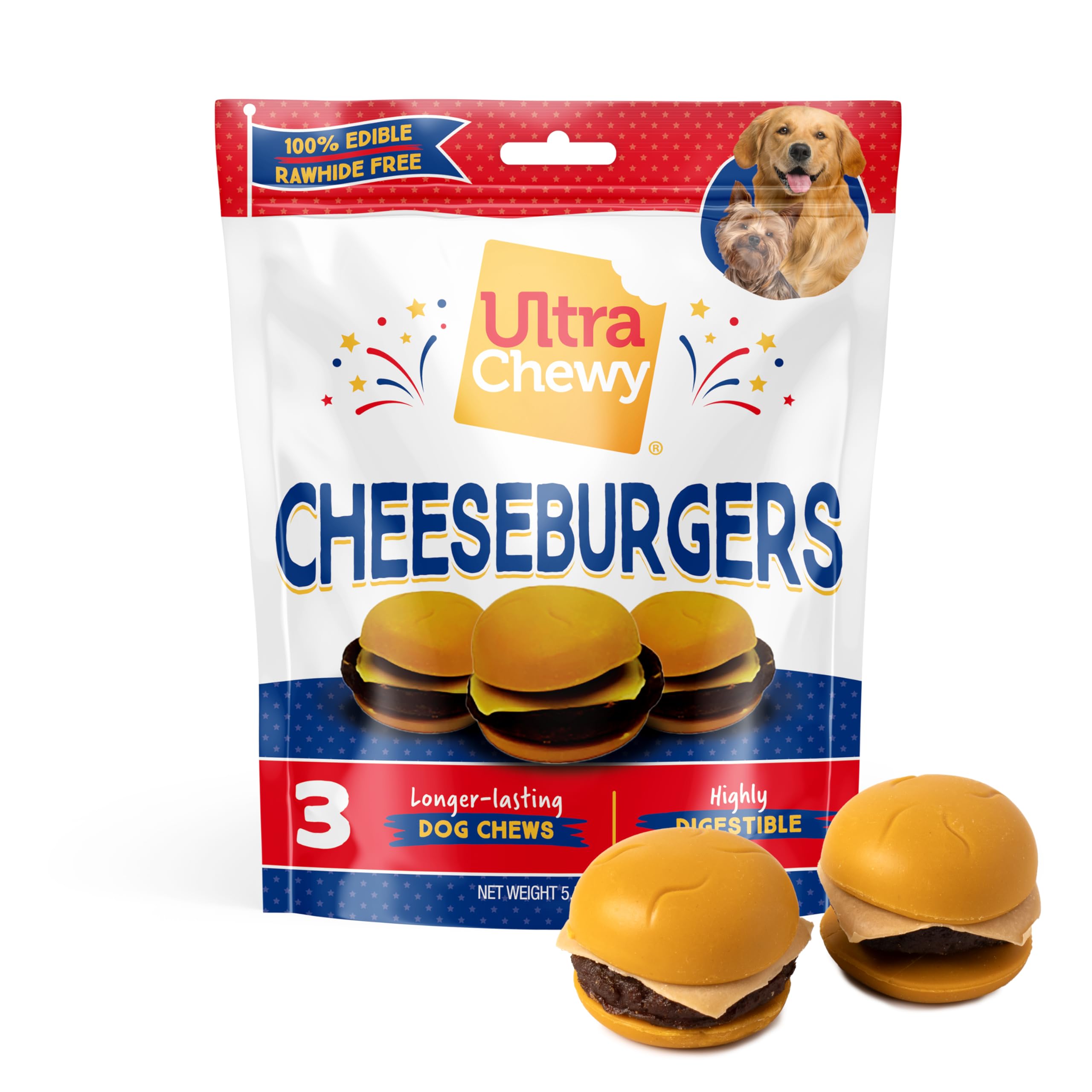 Ultra Chewy Cheeseburgers outer-layer chew for extended play