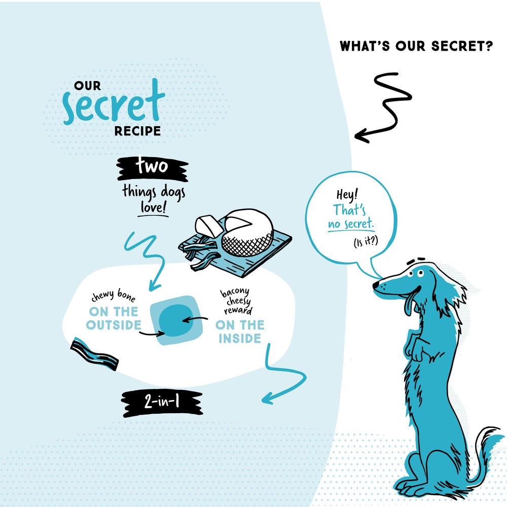 Ultra Chewy Double Treat Bones bacon cheese flavor appeals to dogs