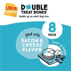 Ultra Chewy Double Treat Bones chicken flavor bag; tasty chewing session.