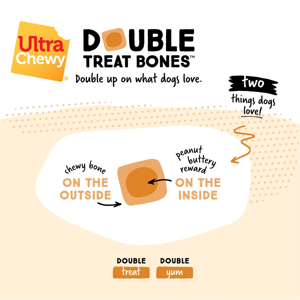 Ultra Chewy Double Treat Bones on-the-go carry demonstrates portability.