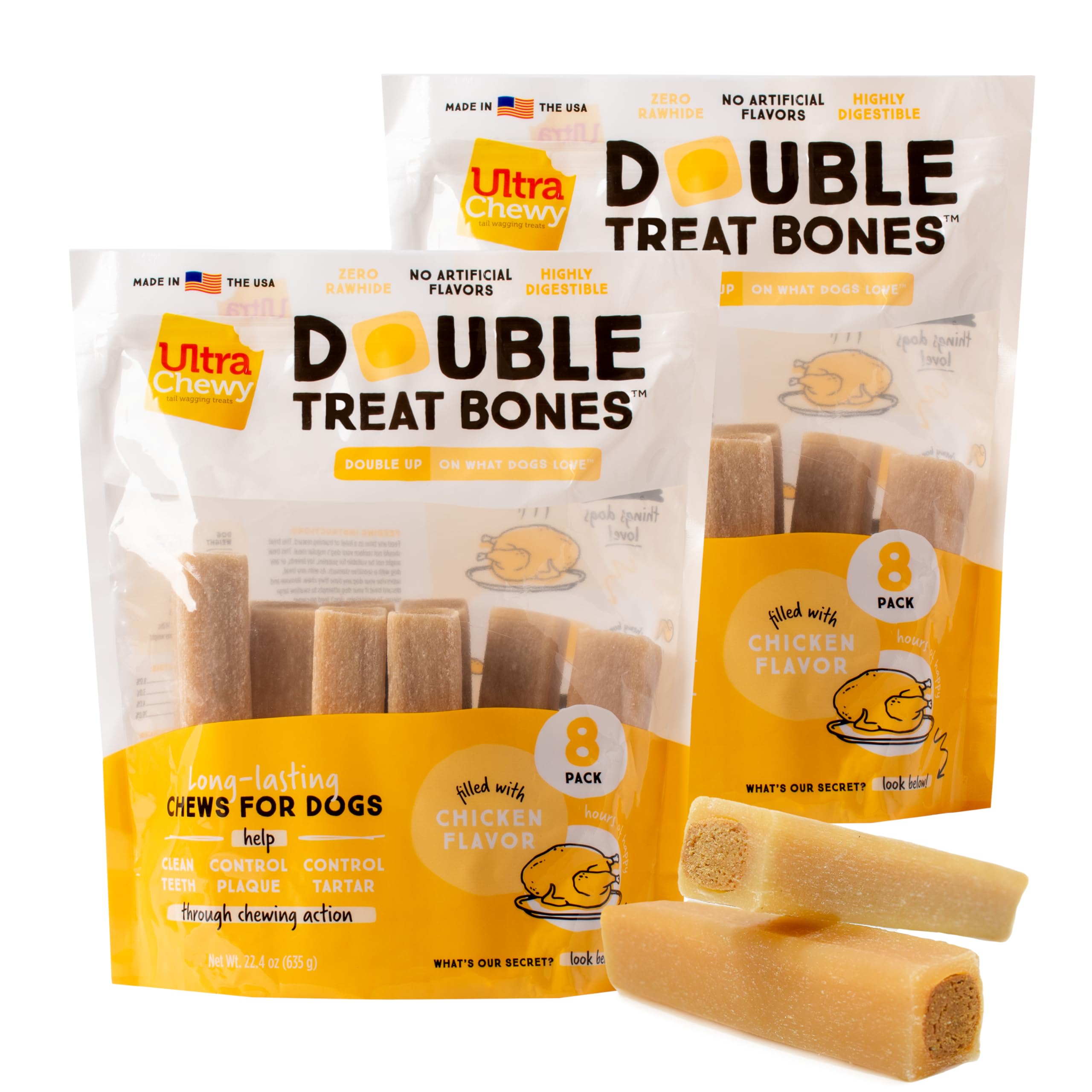 Ultra Chewy Double Treat Bones outer layer close-up, delivering long-lasting enjoyment for aggressive chewers.