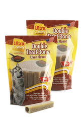 Ultra Chewy Double Treat Bones packaging visual, USA-made, showcasing long-lasting chews