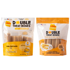 Ultra Chewy Double Treat Bones packaging highlight two-pack convenience for on-the-go dogs.