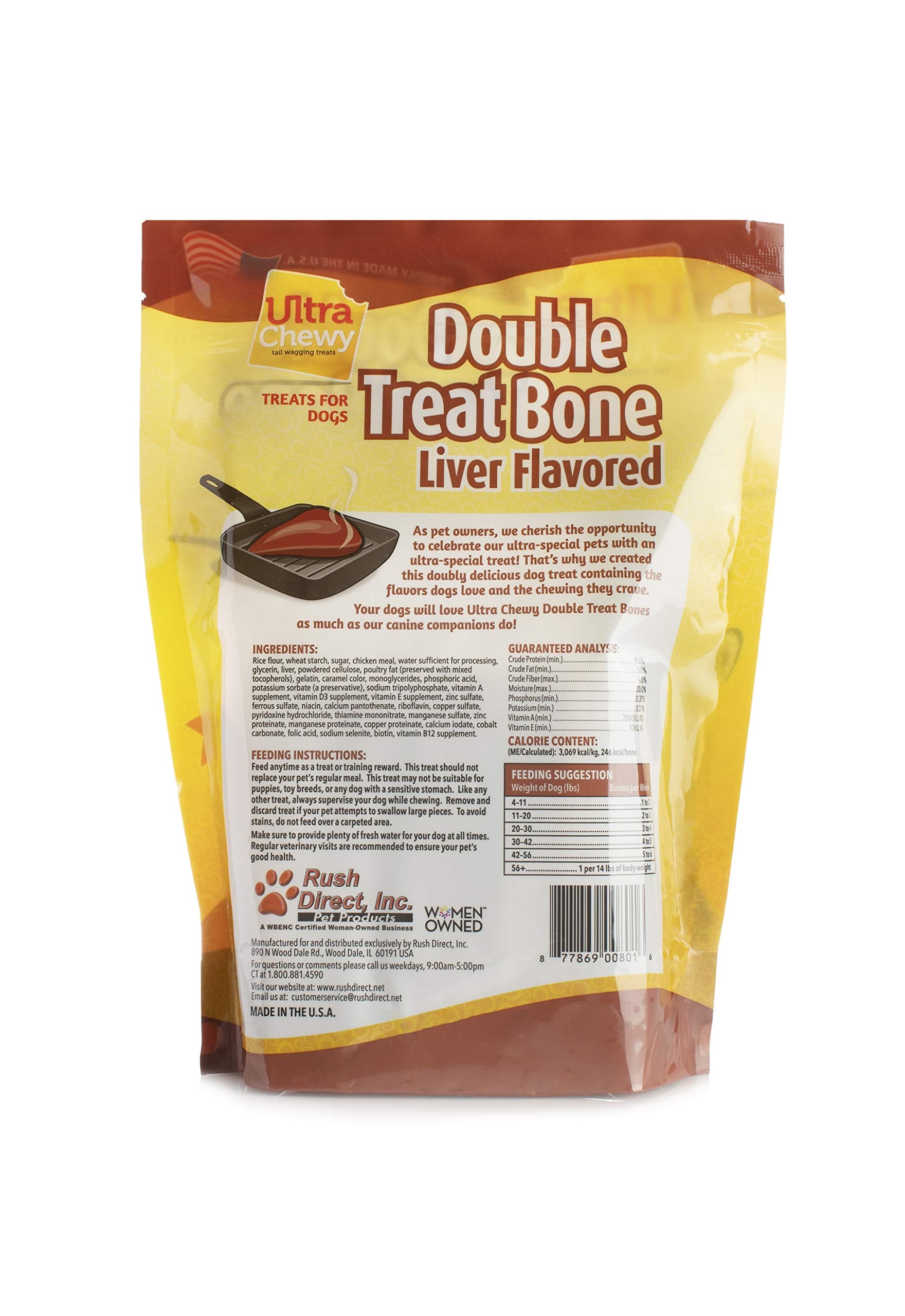 Ultra Chewy Double Treat Bones USA-made badge communicates quality and safety