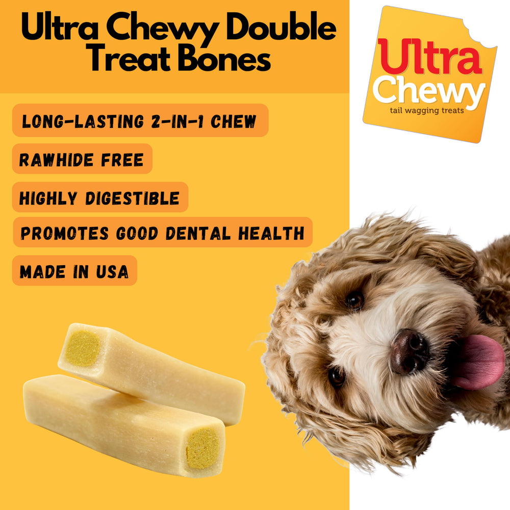 Ultra Chewy Favorites Double Treat Bones center chew showing chewy core for dogs