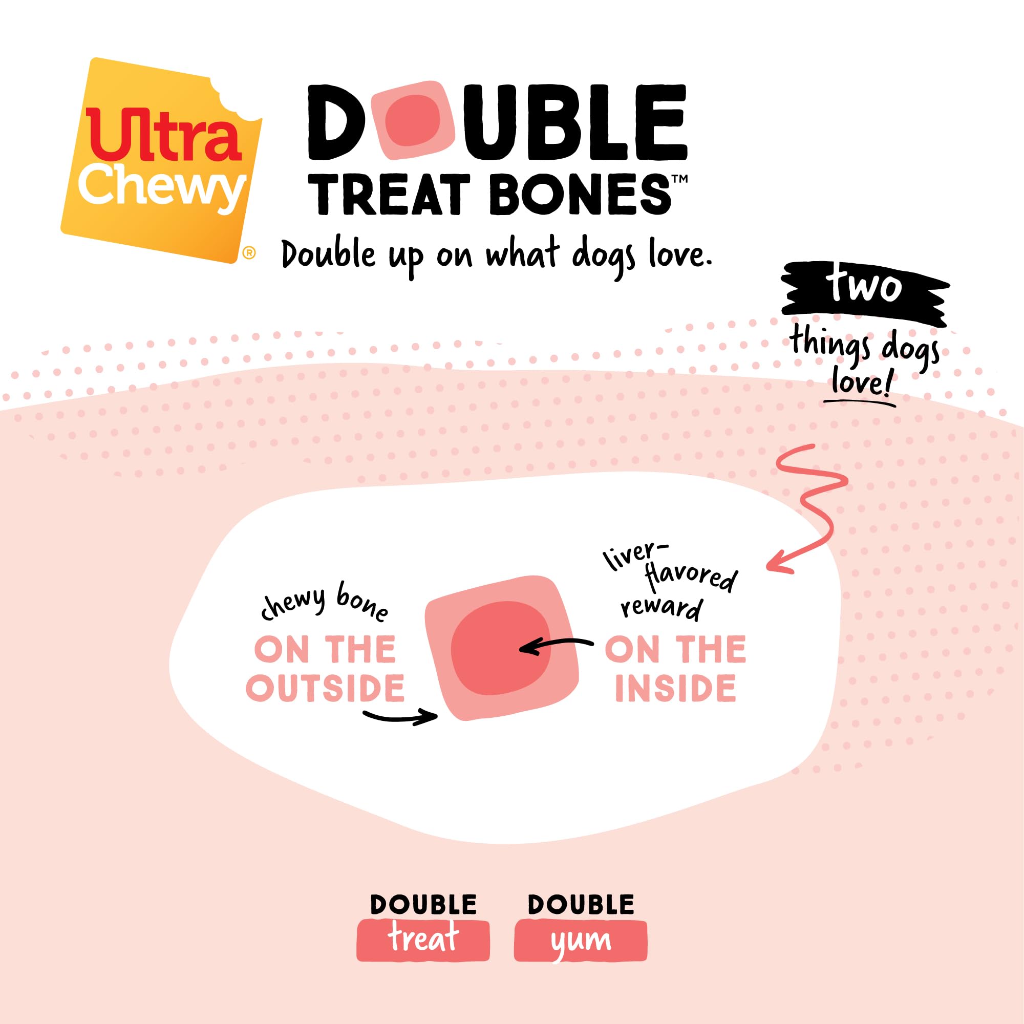 Ultra Chewy Liver Double Treat Bones rugged design suits aggressive chewers for longer sessions