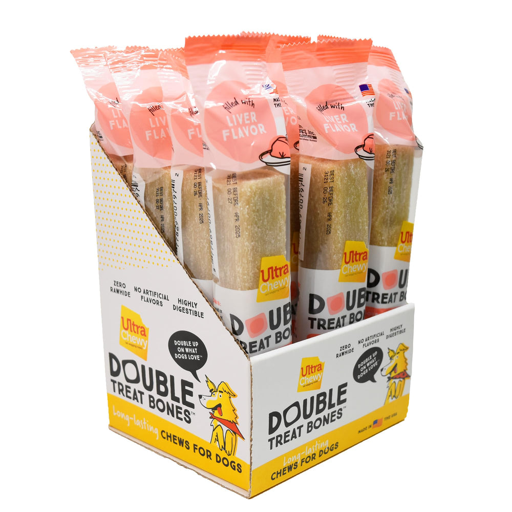 Ultra Chewy Liver Double Treat Bones outer layer shows long-lasting chew quality and flavor