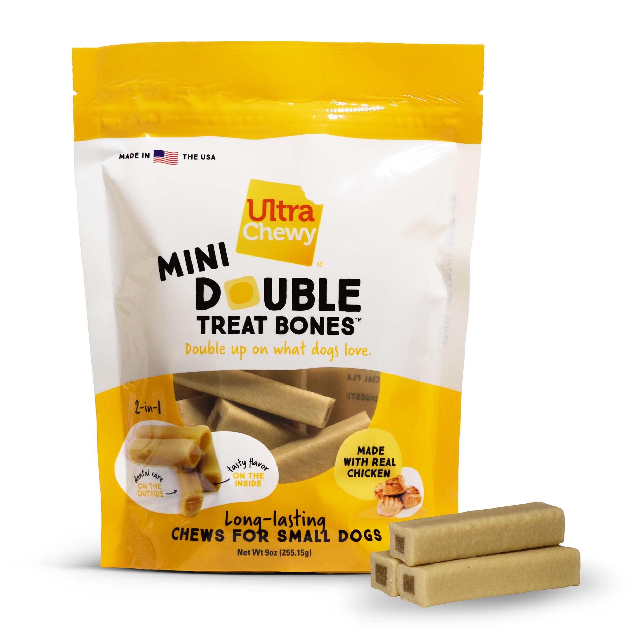 Ultra Chewy Mini Double Treat Bones made in USA supports quality safety conscious pet owners