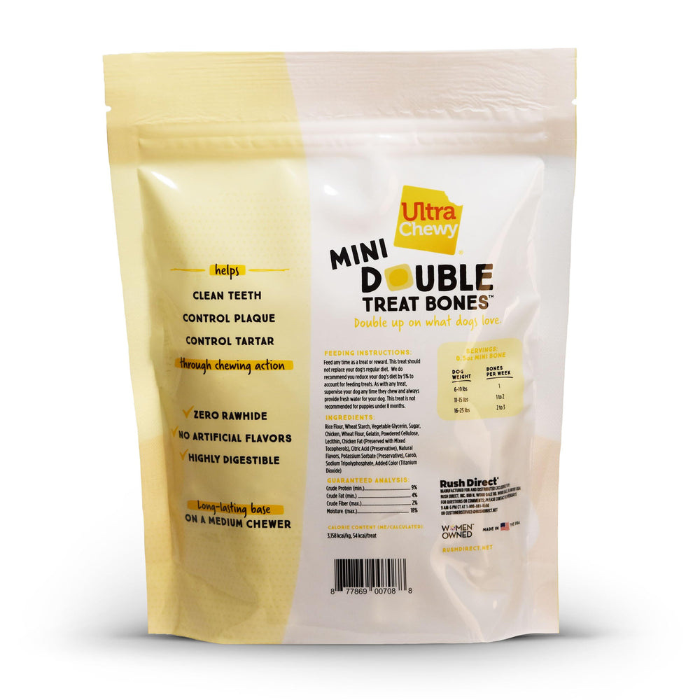 Ultra Chewy Mini Double Treat Bones on the go format aids travel friendly training rewards