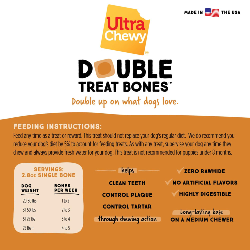Ultra Chewy Peanut Butter Double Treat Bones ideal for aggressive chewers during long, focused sessions
