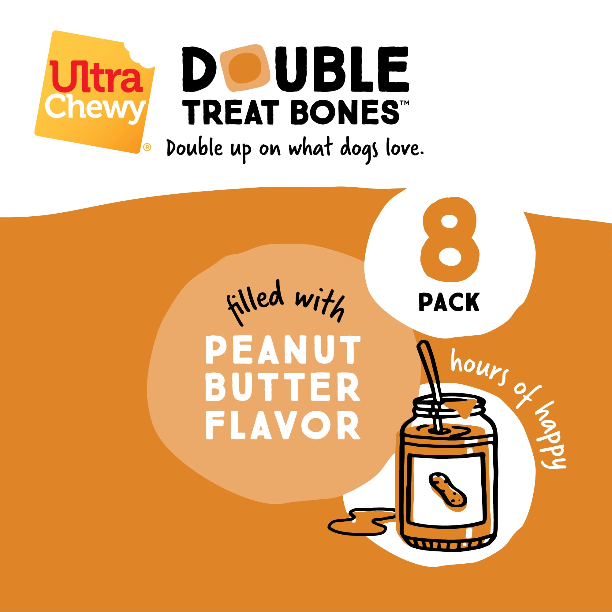 Ultra Chewy Peanut Butter Double Treat Bones dog chew in action for aggressive chewers