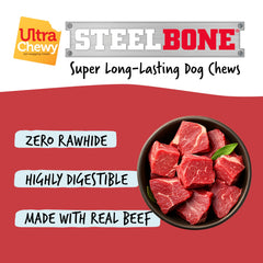 Ultra Chewy Steel Bones large beef chew being chewed, showing durability.