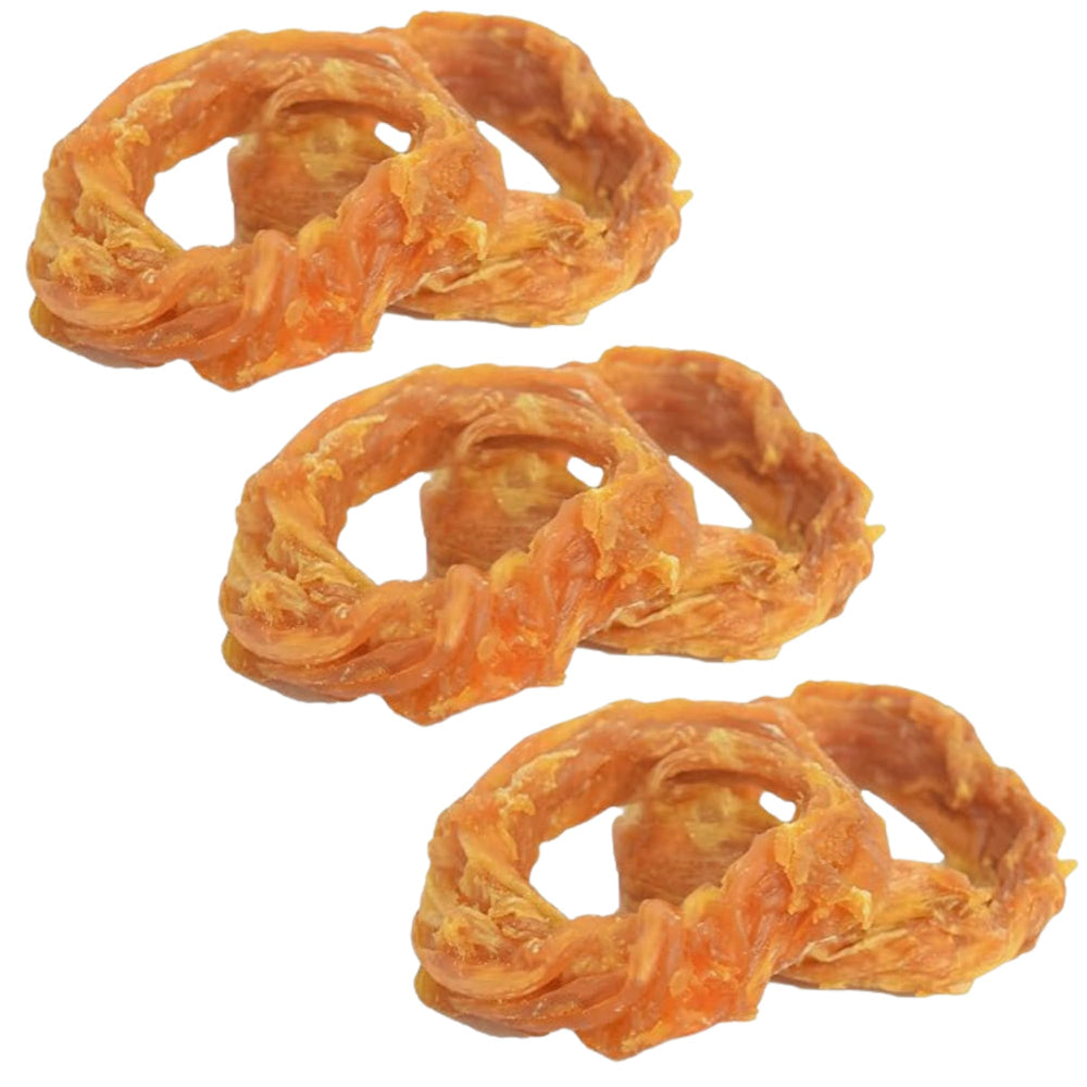 Ultra Chewy Turkey Tendon Rings six-pack on shelf, protein packed, and naturally long-lasting for dogs.