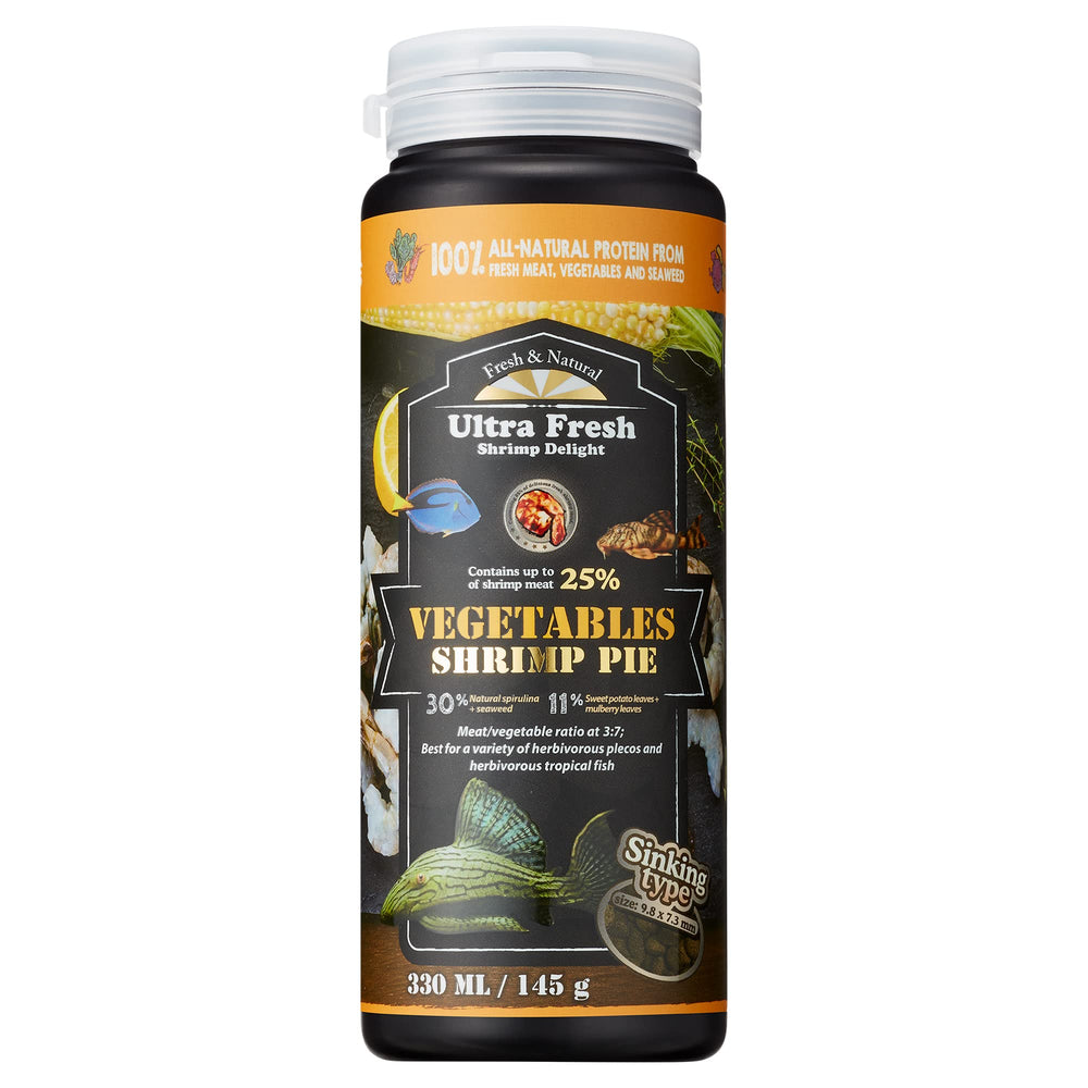 Ultra Fresh Algae Wafers packaging highlights natural ingredients for algae eaters and color enhancement.