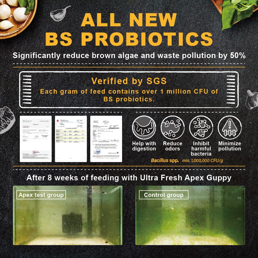 Ultra Fresh Apex guppy bowl-ready shot suggests ready-to-use feeding for healthy fish