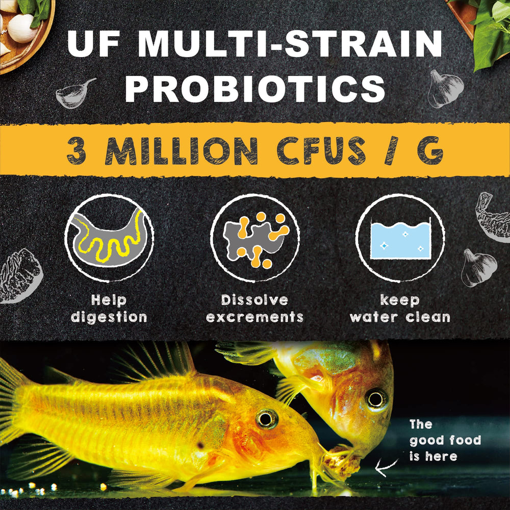 Ultra Fresh bottom-feeder probiotics promote water clarity and tank gut health.