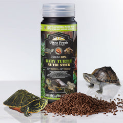 Ultra Fresh feeding sticks shown for easy intake by baby turtles