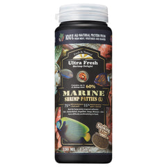 Ultra Fresh Marine Fish Food sword prawn flavor patties entice large saltwater fish with palatable nutrition.