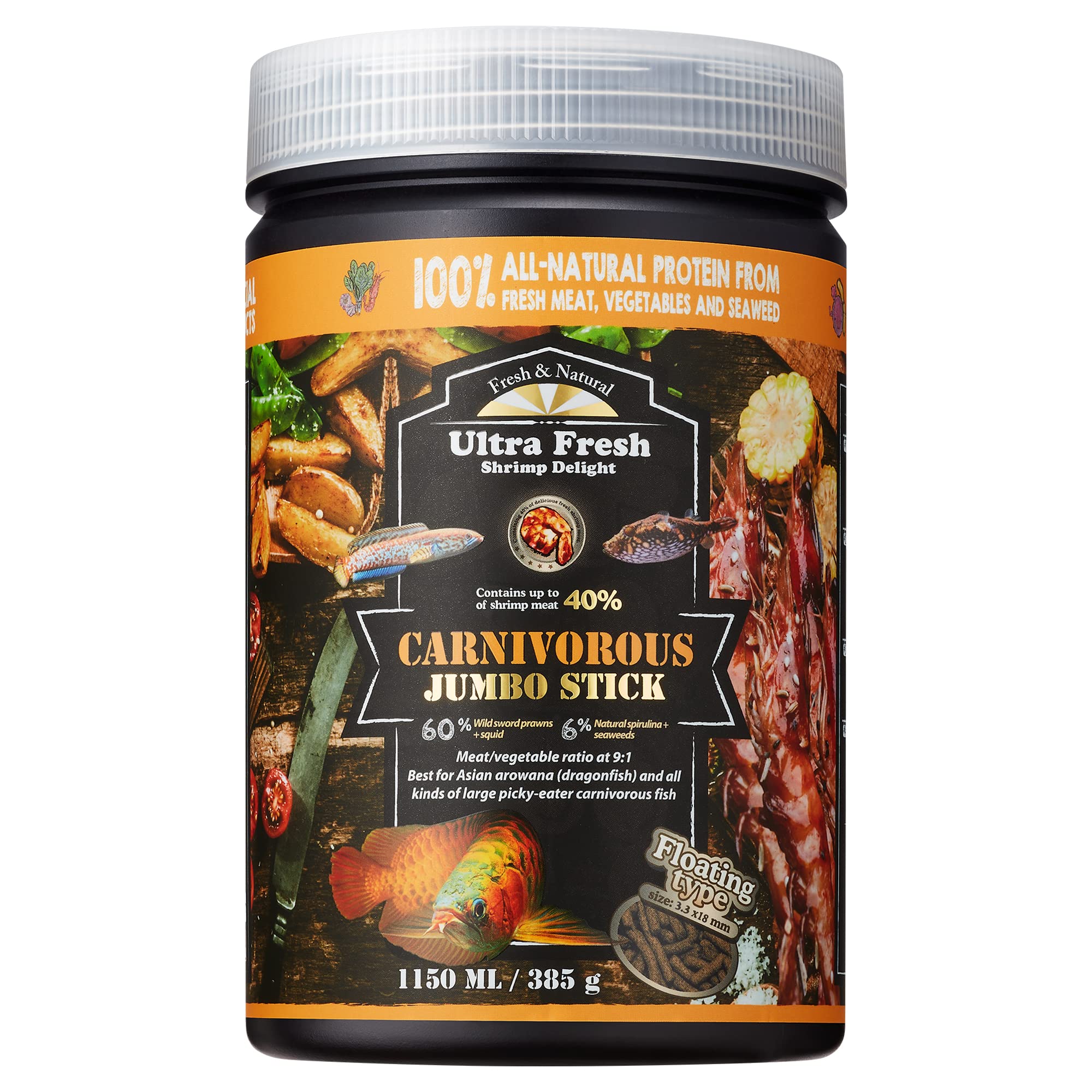 Ultra Fresh Monster Fish Food floating sticks closeup for easy surface feeding