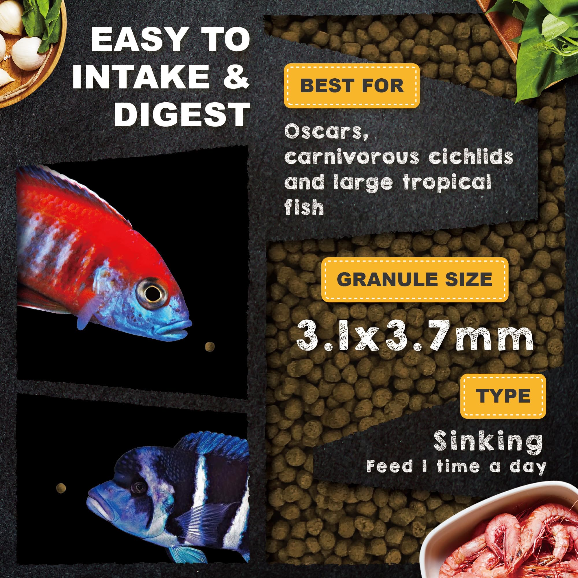 Ultra Fresh Royal Cichlid color-enhancement close-up emphasizing vibrant fish coloration.