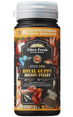 Ultra Fresh Royal Guppy Mignon Pellet packaging shows natural ingredients for healthier coloring.
