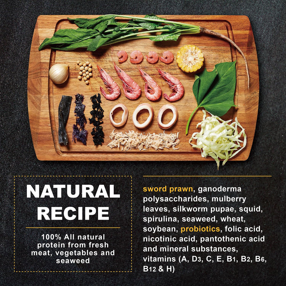 Ultra Fresh Shrimp Food pellets in bowl ready for easy feeding.