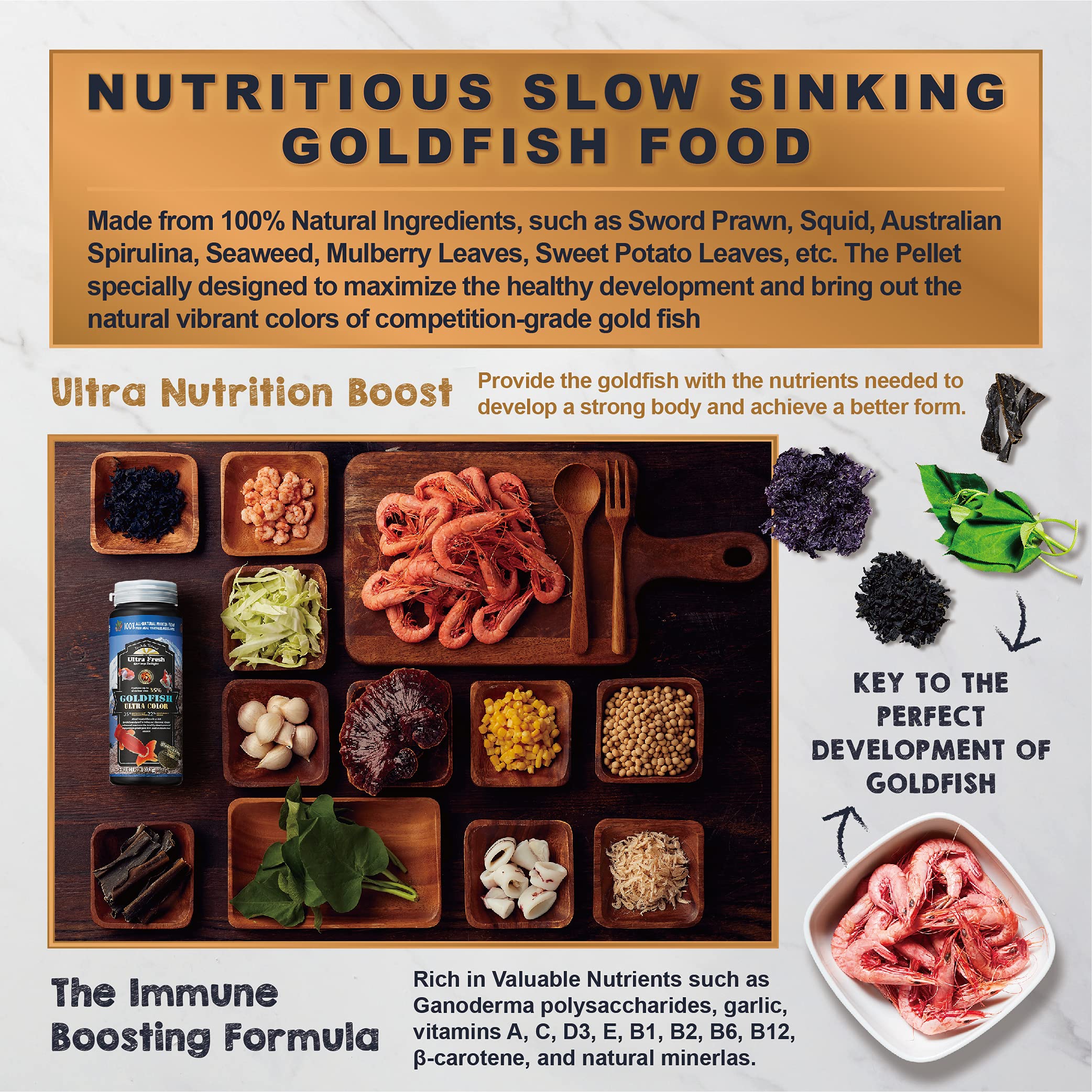 Ultra Fresh Sinking Goldfish Food color-enhancement preview with thriving goldfish color.