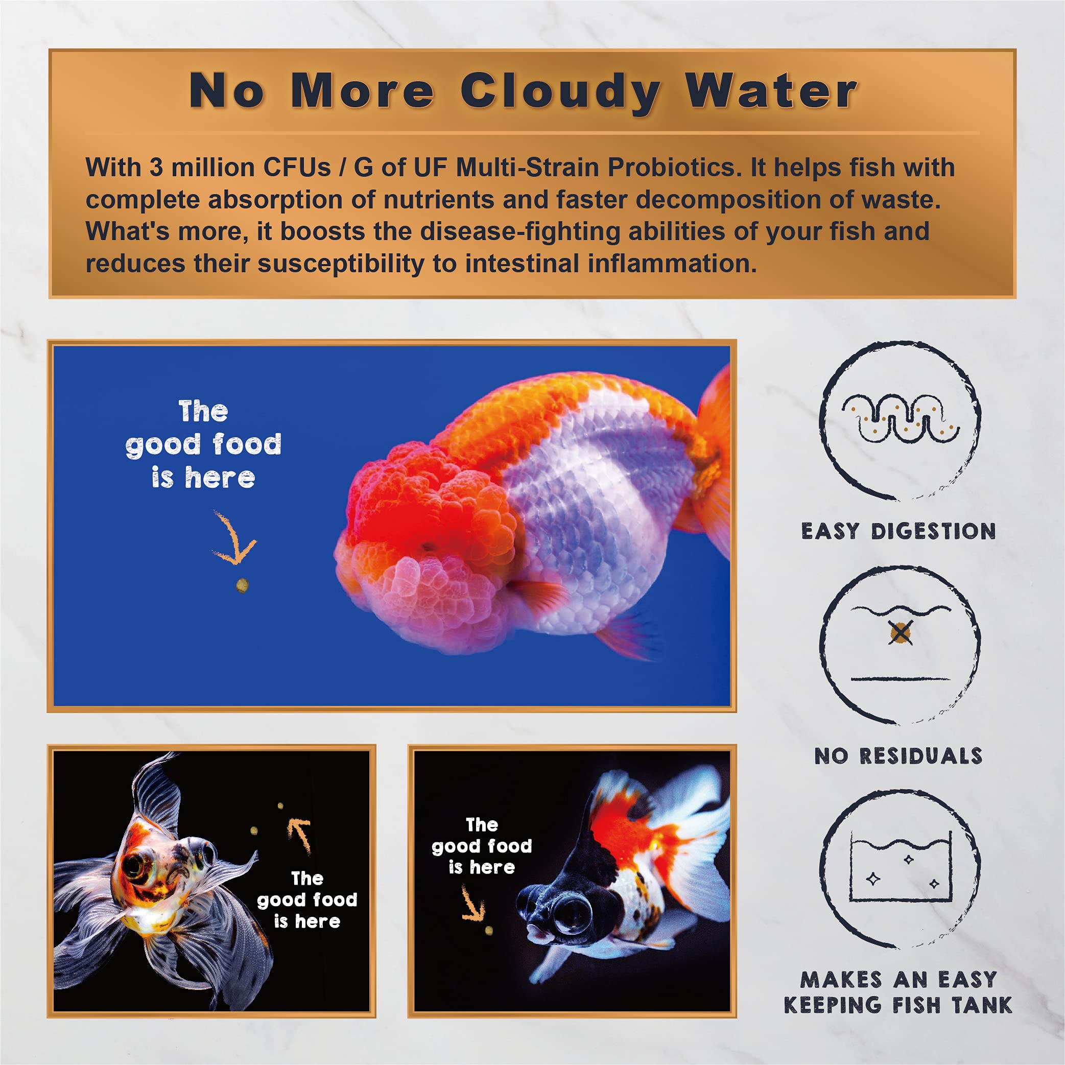 Ultra Fresh Sinking Goldfish Food healthy growth vitamins A through D3 for vitality.
