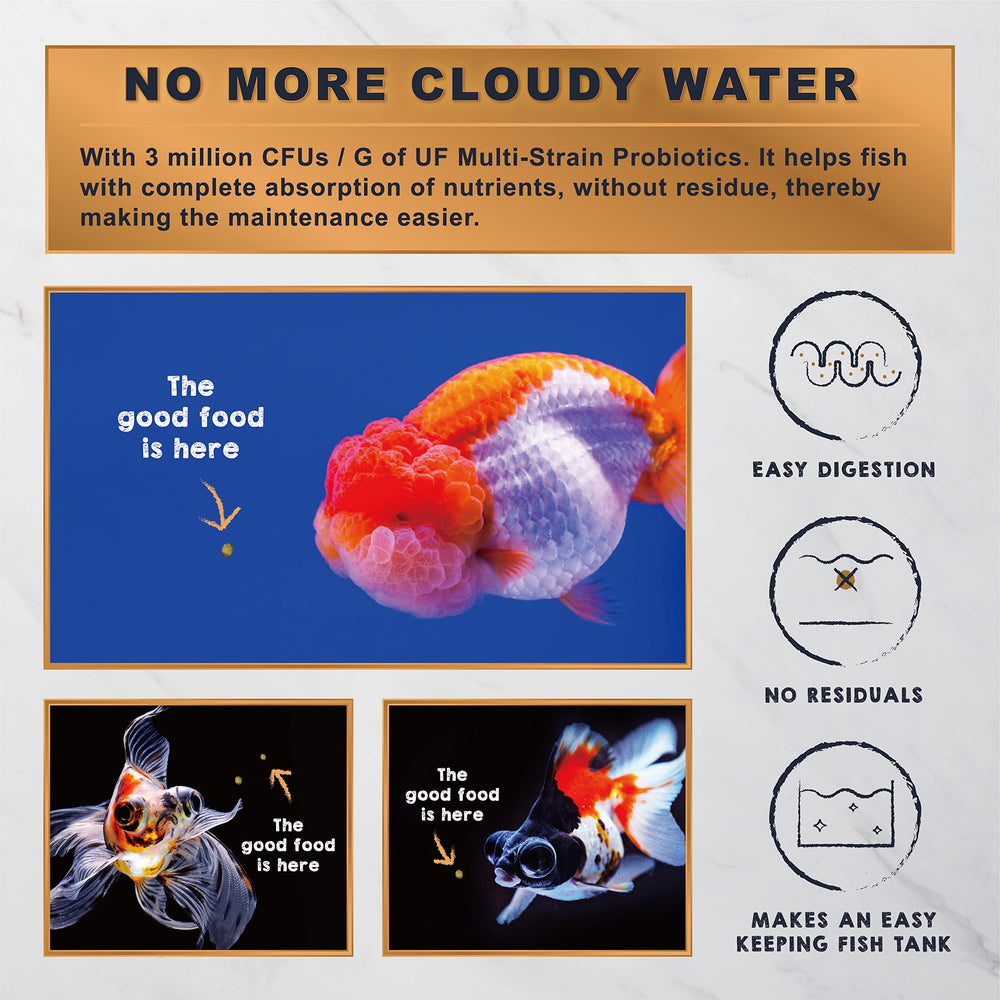 Ultra Fresh slow-sinking pellets sized for common goldfish varieties.