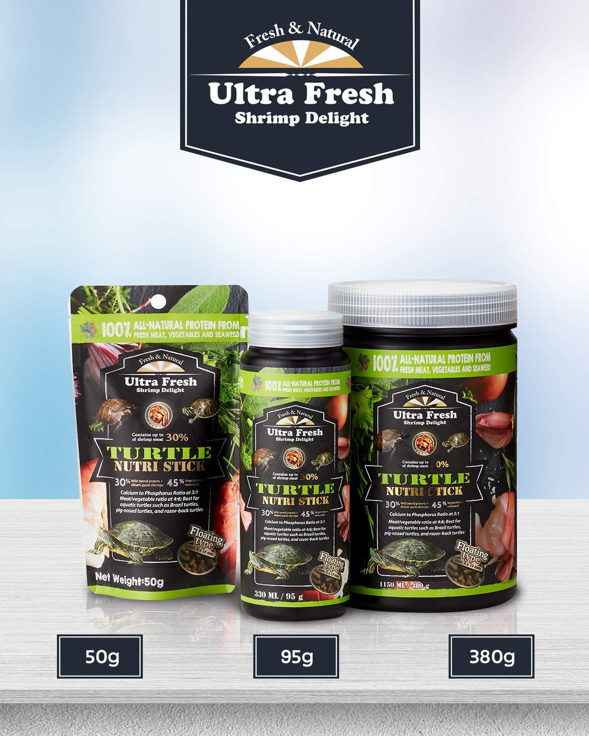 Ultra Fresh Turtle Nutri Stick calcium and vitamin D blend for healthy shell coloration.