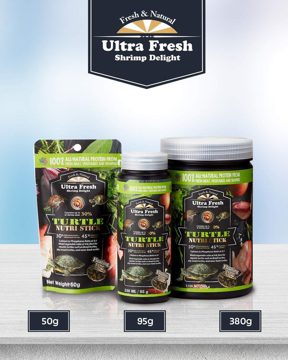 Ultra Fresh Turtle Nutri Stick calcium and vitamin D blend for healthy shell coloration.
