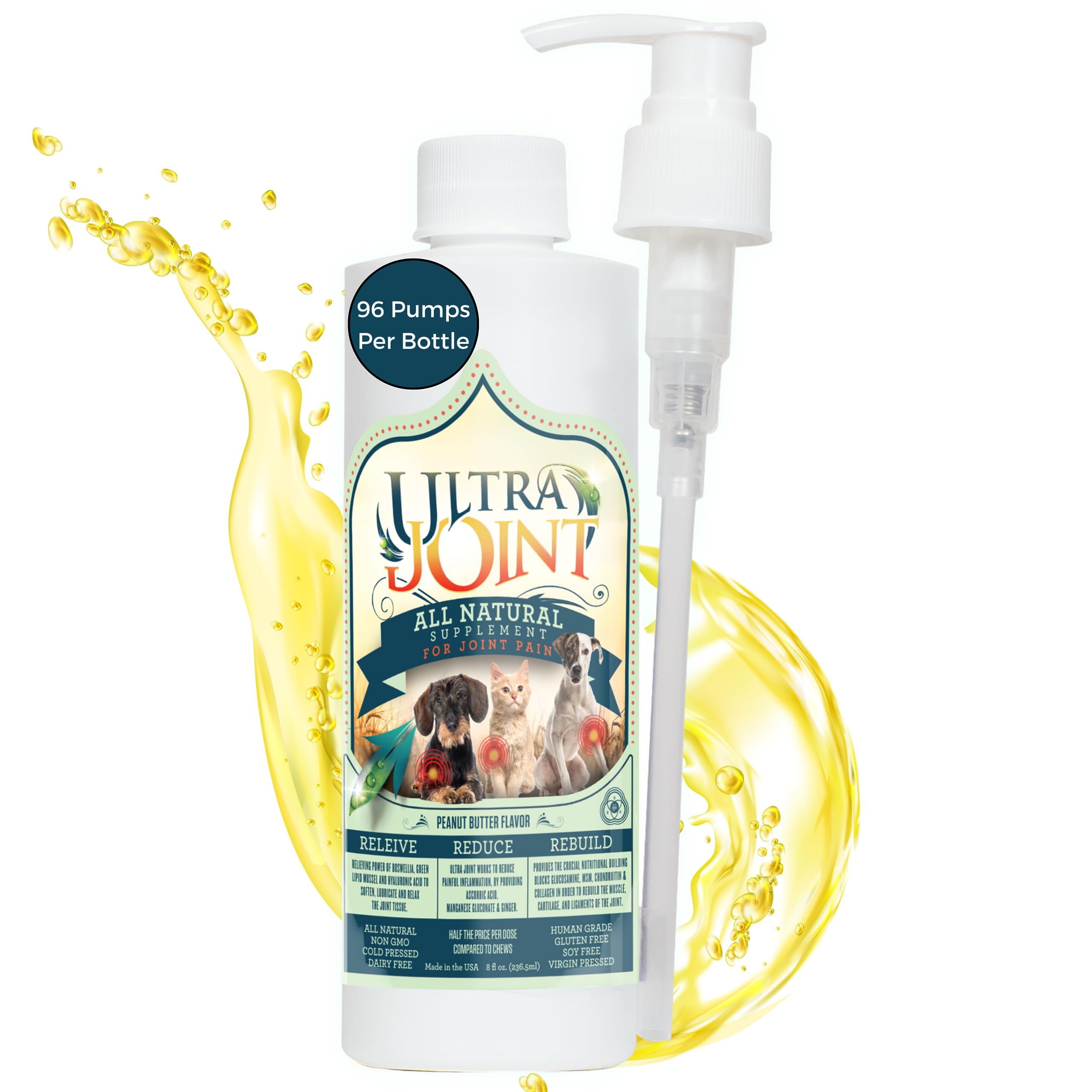 Ultra Joint bottle-label close-up showing joint-support ingredients for pets.