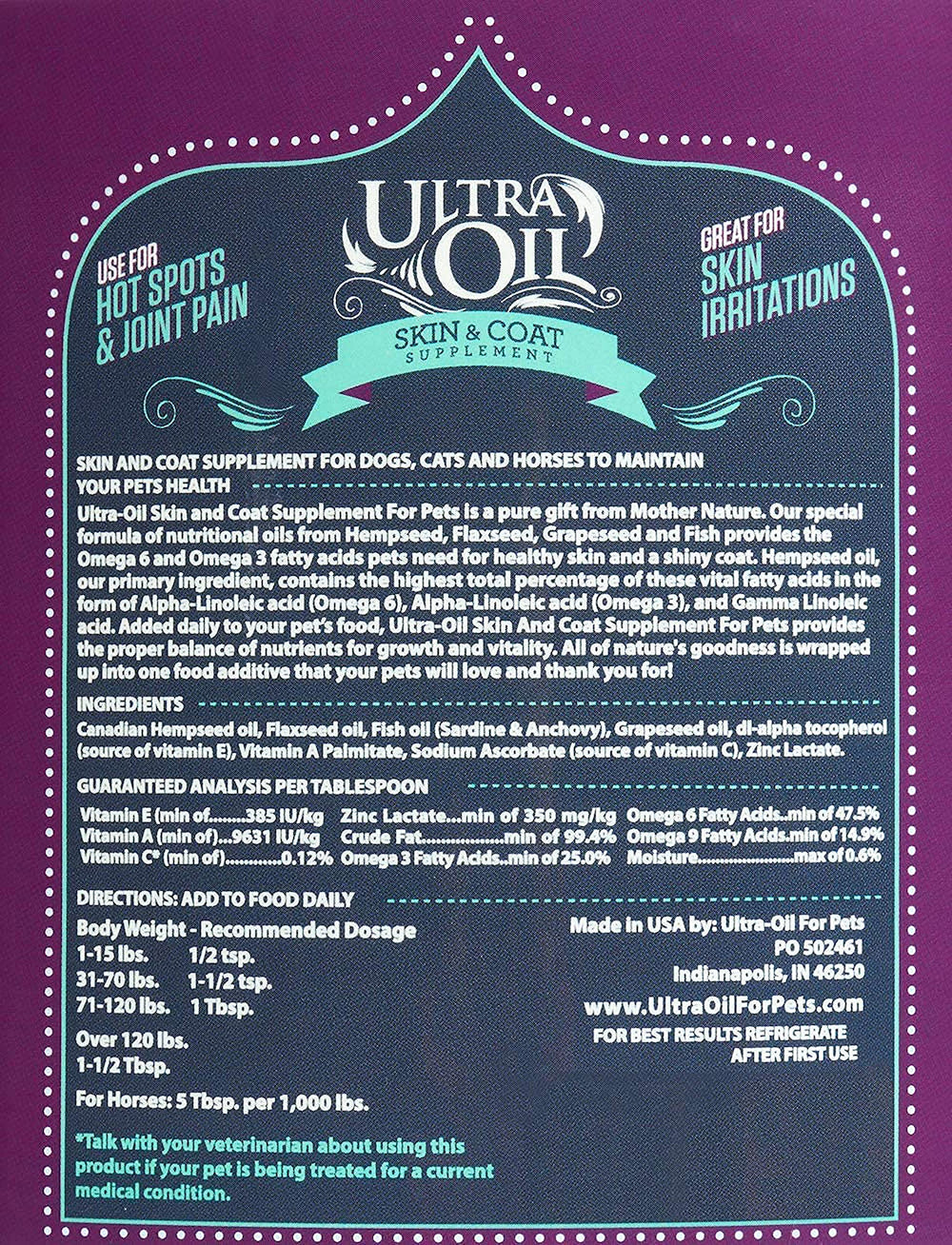 Ultra Oil natural ingredients bottle pour features hemp, flaxseed and fish oil.