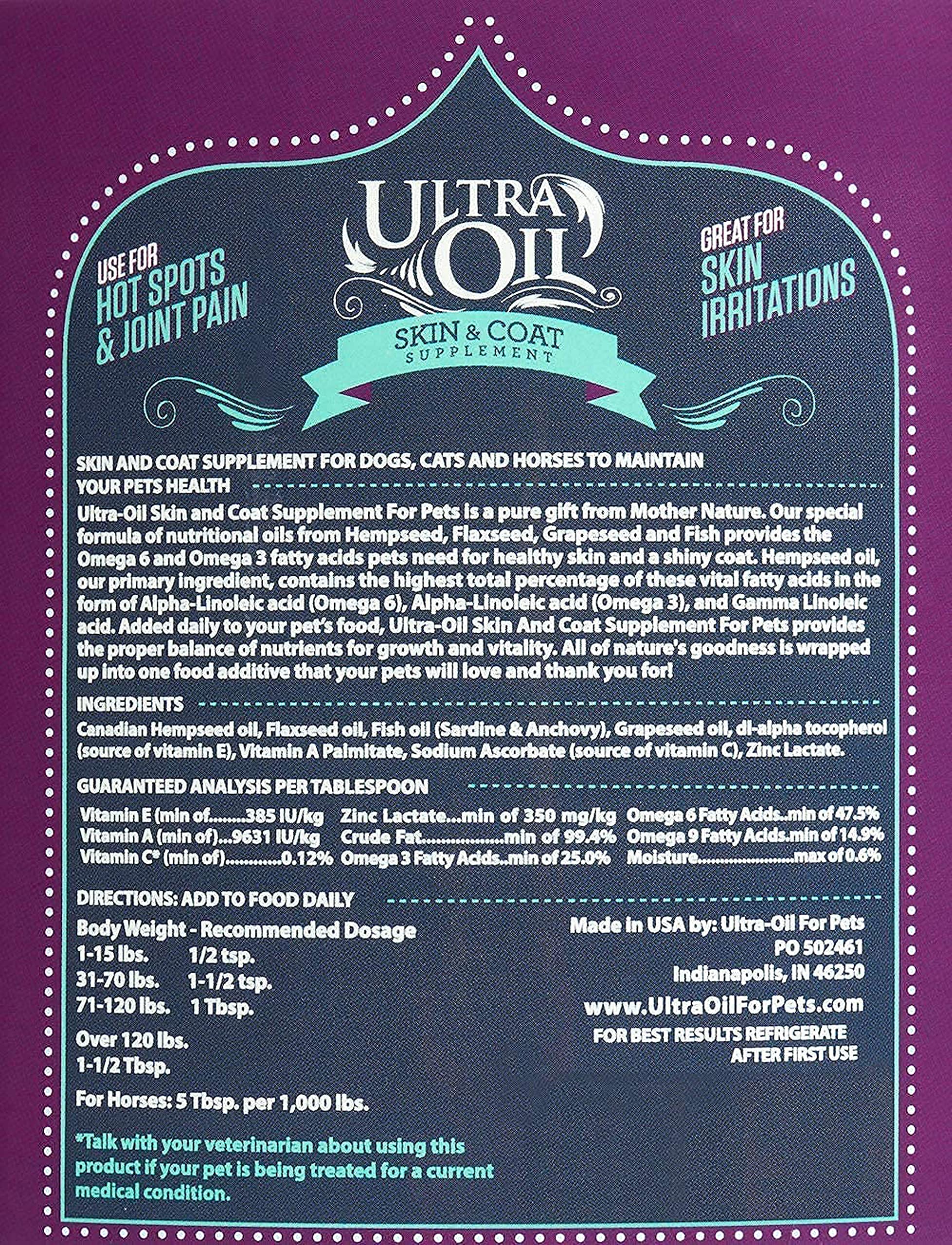 Ultra Oil Skin & Coat non-gmo-dairy-free-label signals allergy-friendly formulation.