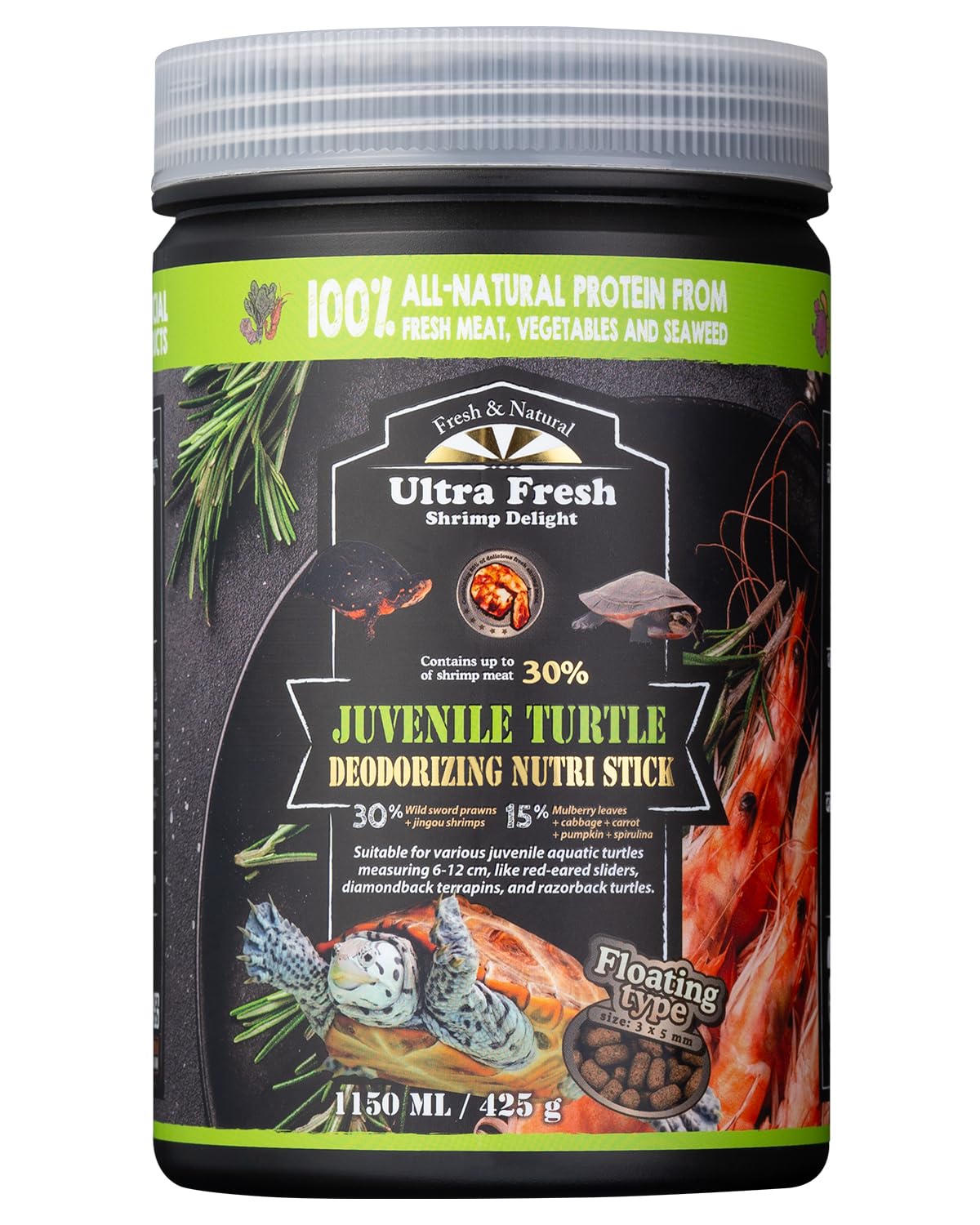 Ultrafresh floating juvenile turtle food tub — easy feeding for small turtles and clean water.