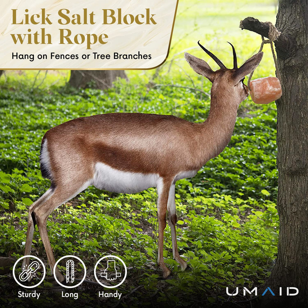 UMAID Himalayan salt lick rope cattle supplies essential minerals for livestock.