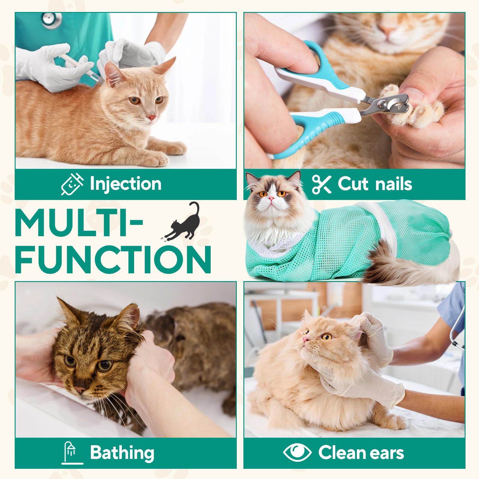 UMiYIDIAN Cat Bath Bag non-slip base prevents sliding on tub surfaces.