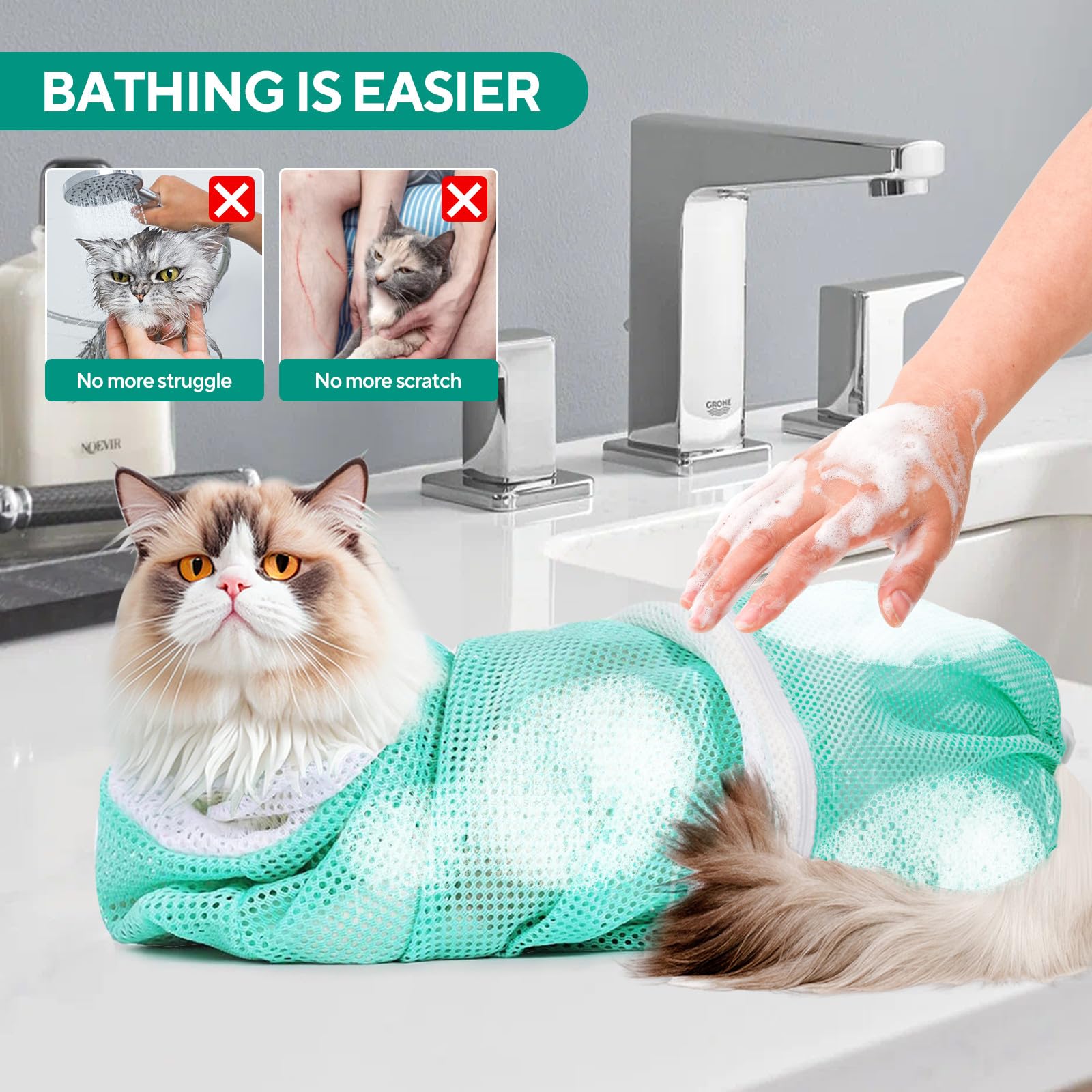 UMiYIDIAN Cat Bath Bag paw-release feature allows one-paw access during procedures.